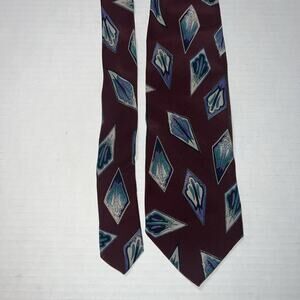 Saliari Tie 100% Silk Handmade In Italy Mens Burgundy Purple Teal Geometric Vtg